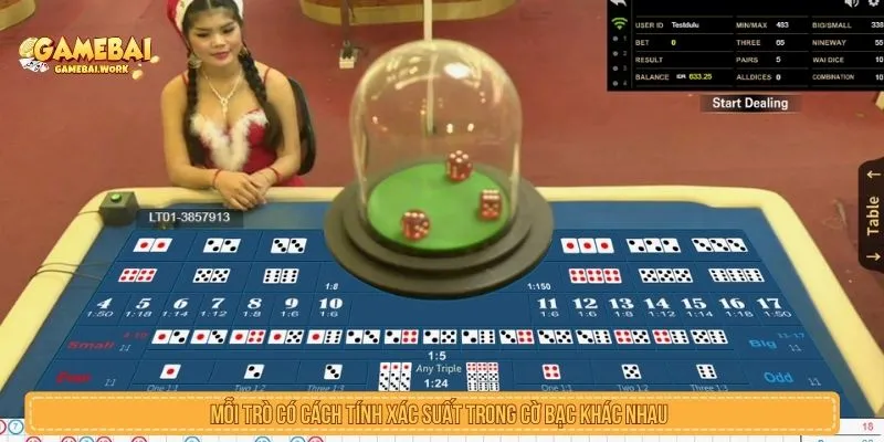 Mỗi trò có cách tính xác suất trong cờ bạc khác nhau